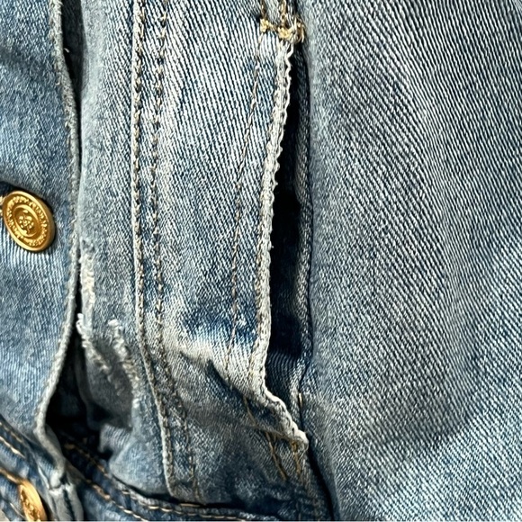Boom Boom Jeans Cropped Distressed 100 Cotton Jean Denim Jacket Size Small - Picture 5 of 9